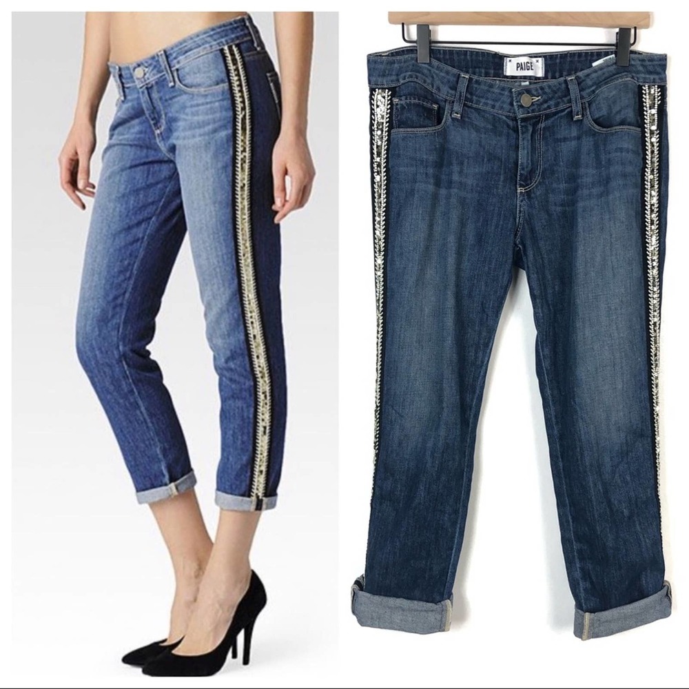 Paige Boyfriend Jeans Jimmy Crop Beading 28